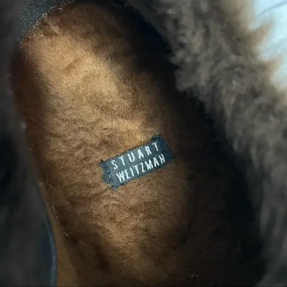 STUART WEITZMAN Suede Faux Fur Sneaker Shoes Womens Size 9.5 Brown Winter Spain - Picture 6 of 10